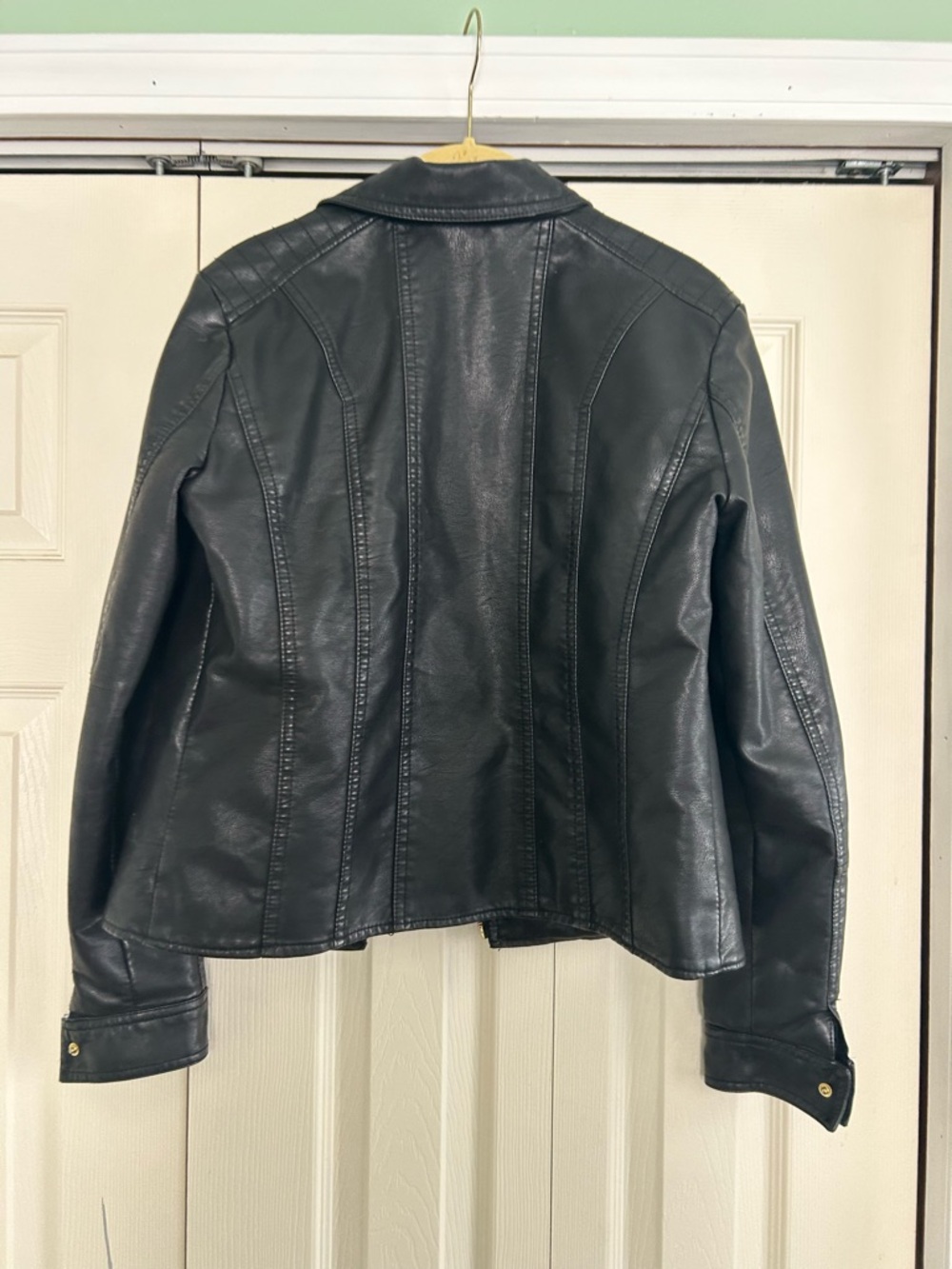 Baccini Black Faux Leather Paneled Jacket